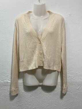 Soma Knit Cropped Luxe Soft Ribbed Cardigan Sweater Minimalist Cream Soft Feel L